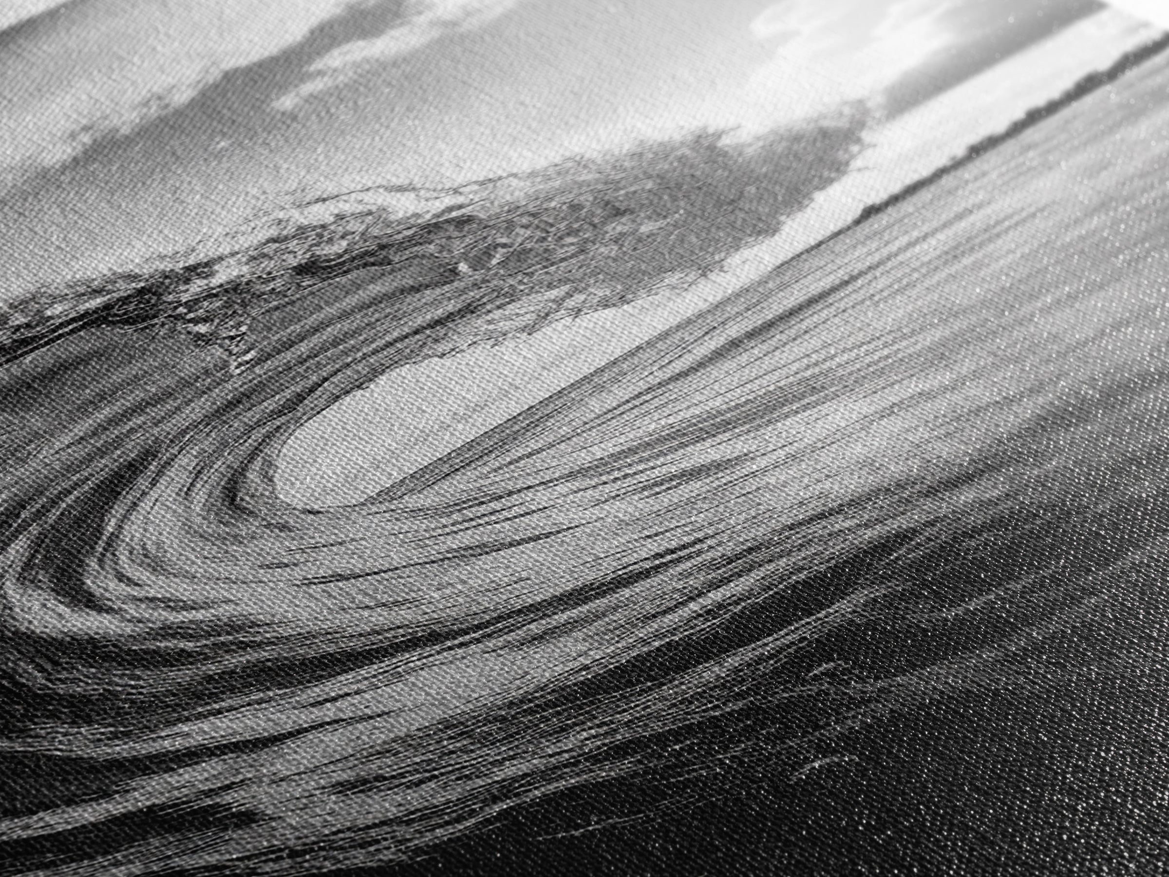 Ocean Wave Curl, Black White Surf, Modern Coastal Art, Bathroom Beach Decor, Framed Canvas Print, Minimalist Wall Style, Living Room Art