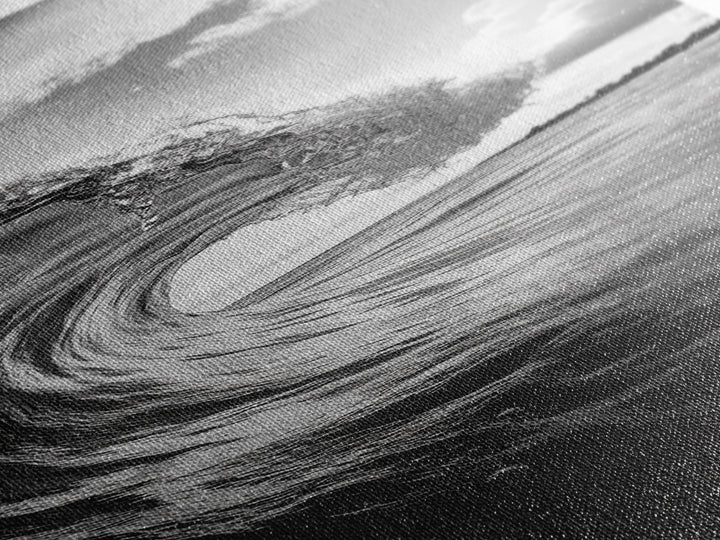 Ocean Wave Curl, Black White Surf, Modern Coastal Art, Bathroom Beach Decor, Framed Canvas Print, Minimalist Wall Style, Living Room Art