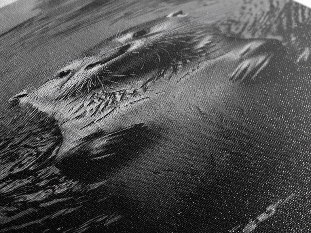 Cute Otter, Wildlife Charm, Animal Portrait, Black White Art, Canvas Print, Kids Room Wall Art, Woodland Nursery, Nature Lover Gift