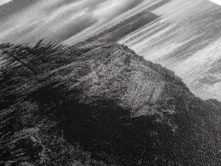 Cliff Coastline, Moody Ocean, Pine Trees, Dramatic Nature Scene, Canvas Print, Cabin Wall Art, Fall Coastal Photography, Rustic Decor