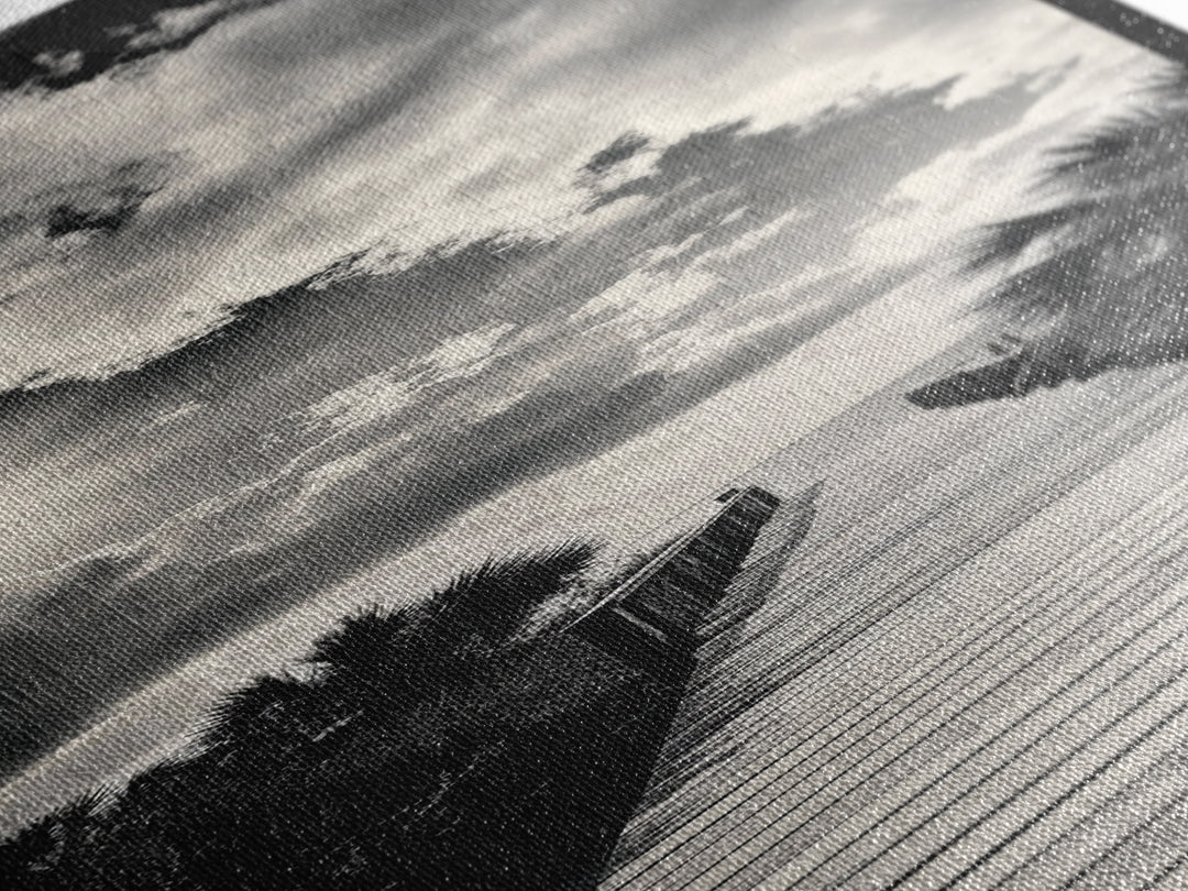 Boardwalk Path, Coastal Sunset, Palm Trees, Framed Canvas Print, Beach Walkway Wall Art, Entryway or Living Room Coastal Decor