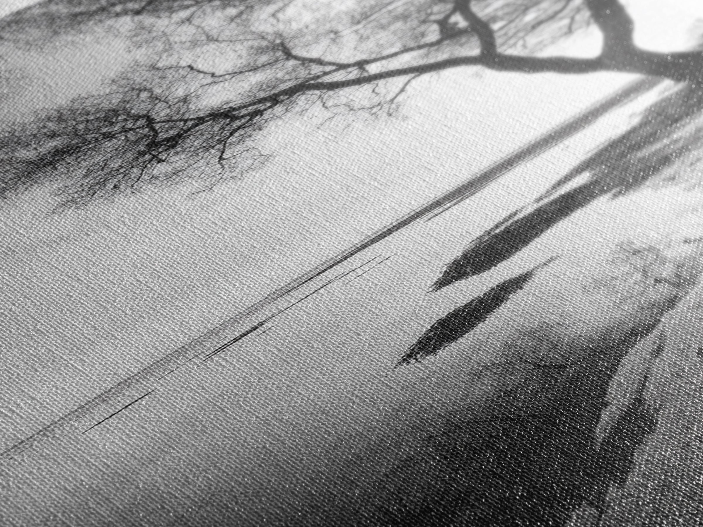 Bare Tree Reflection, Minimal Winter Shoreline, Calm Monochrome Art, Framed Canvas Print, Scandinavian Living Room Art, Bathroom Art