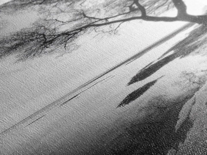 Bare Tree Reflection, Minimal Winter Shoreline, Calm Monochrome Art, Framed Canvas Print, Scandinavian Living Room Art, Bathroom Art