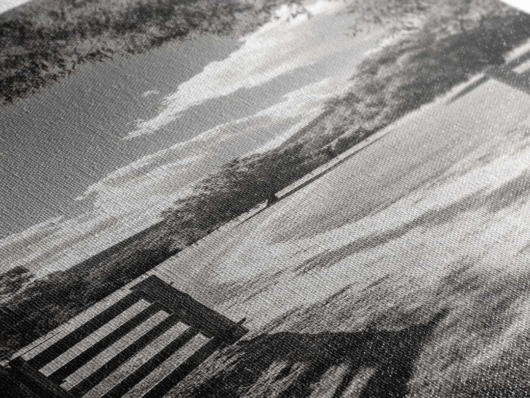 Country Road, Wooden Fence, Open Fields, Tree Shadows, Canvas Print, Rustic Farm Wall Art, Minimalist Nature Photography, Entryway Home Decor