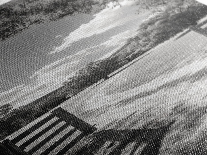 Country Road, Wooden Fence, Open Fields, Tree Shadows, Canvas Print, Rustic Farm Wall Art, Minimalist Nature Photography, Entryway Home Decor