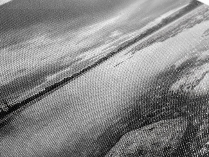 Rocky River, Serene Stream, Nature Calm, Monochrome Landscape, Framed Canvas Print Rustic Wall Decor, Modern Bathroom Art, Minimalist Style