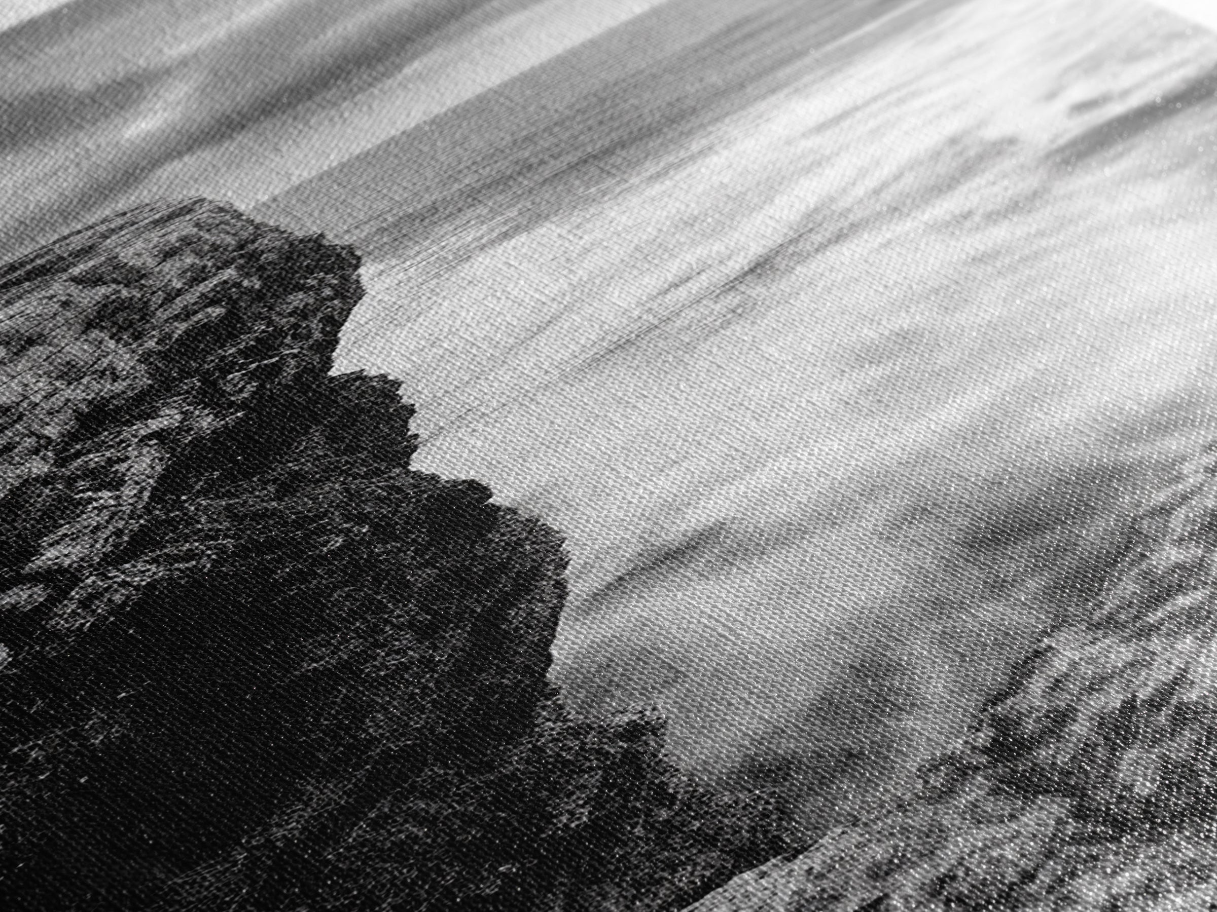 Cliffside Ocean, Storm Waves, Dramatic Coast, Monochrome Rocks, Framed Canvas Print Bathroom Wall Art, Minimalist Nautical Style, Coastal Decor