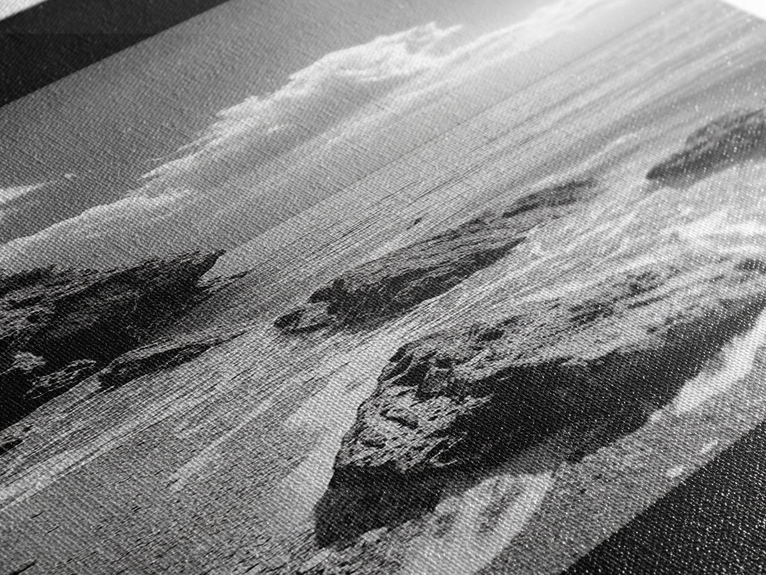 Rocky Beach, Calm Water, Summer Shore, Black White Coastal View, Framed Canvas Print Beach Wall Art, Nature Decor, Coastal Bathroom Style