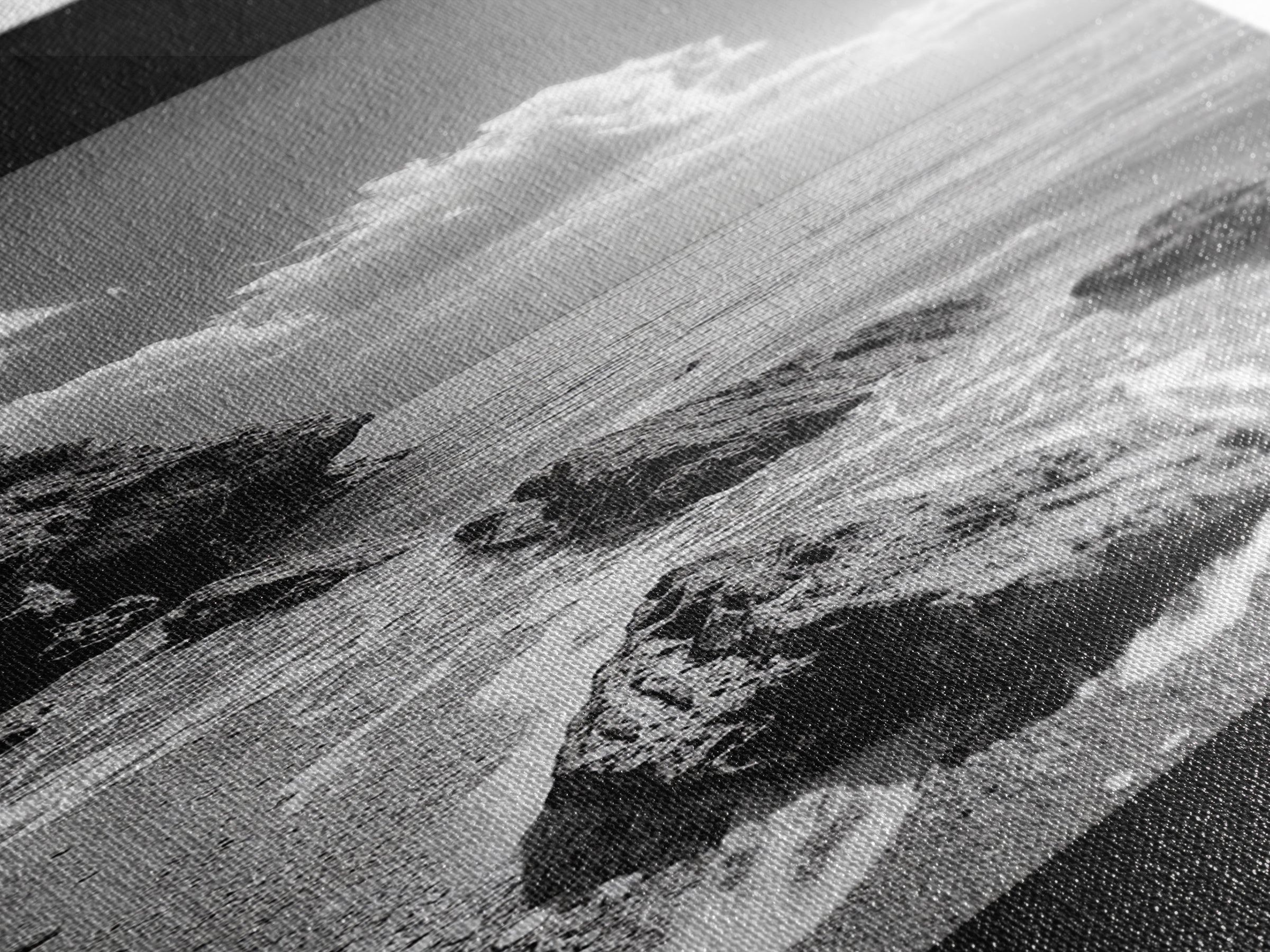 Rocky Beach, Calm Water, Summer Shore, Black White Coastal View, Framed Canvas Print Beach Wall Art, Nature Decor, Coastal Bathroom Style