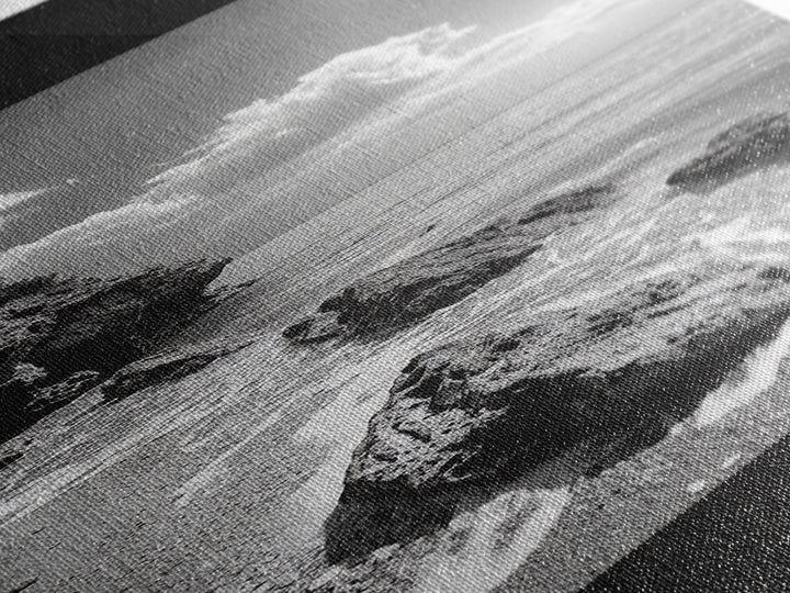 Rocky Beach, Calm Water, Summer Shore, Black White Coastal View, Framed Canvas Print Beach Wall Art, Nature Decor, Coastal Bathroom Style