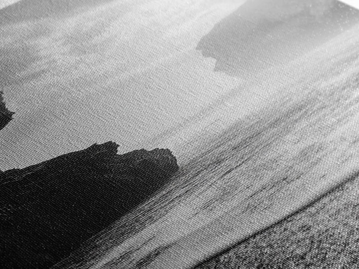 Coastal Rocks, Ocean Mist, Dreamy Seascape, Monochrome Coastline, Nature Photography Canvas Print, Moody Living Room Wall Art