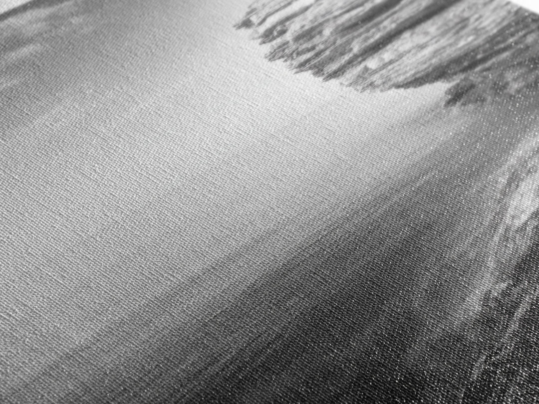 Cliffside Calm, Ocean View, Rock Texture, Seaside Stillness Framed Canvas Print, Modern Office Wall Art, Coastal Minimalist Decor