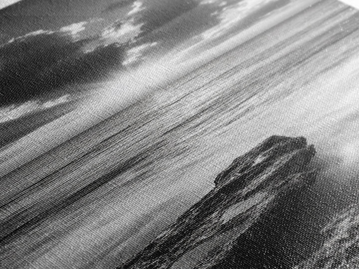 Rocky Sea, Glowing Horizon, Soft Waves, Twilight Sky, Canvas Print, Coastal Art, Living Room Wall Art, Seaside Modern Decor