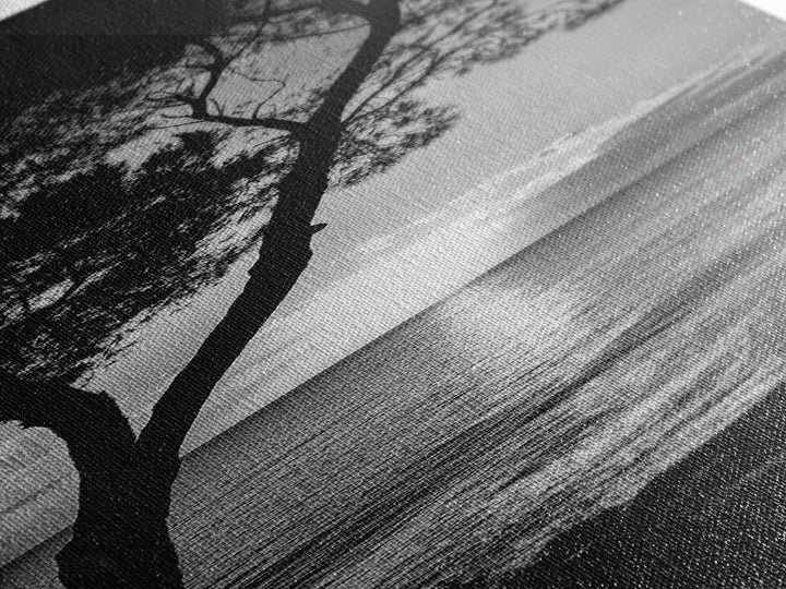 Coastal Tree, Ocean Sunset, Silhouetted Landscape, Peaceful Water, Framed Canvas Print, Nature Art, Bedroom Tranquil Decor