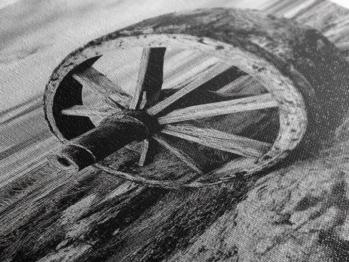 Prairie Wagon Wheel, Antique Rustic Wall Decor, Western Homestead Art, Barnhouse Style Print, Canvas Print, Fall Living Room Art