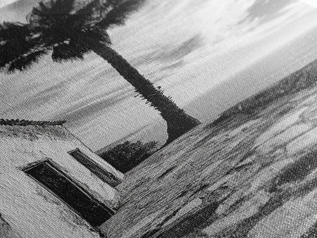 Coastal Palm Tree, Rustic Seaside Wall Art, Mediterranean Courtyard Print, Tropical Summer Decor, Framed Canvas Print, Kitchen Art