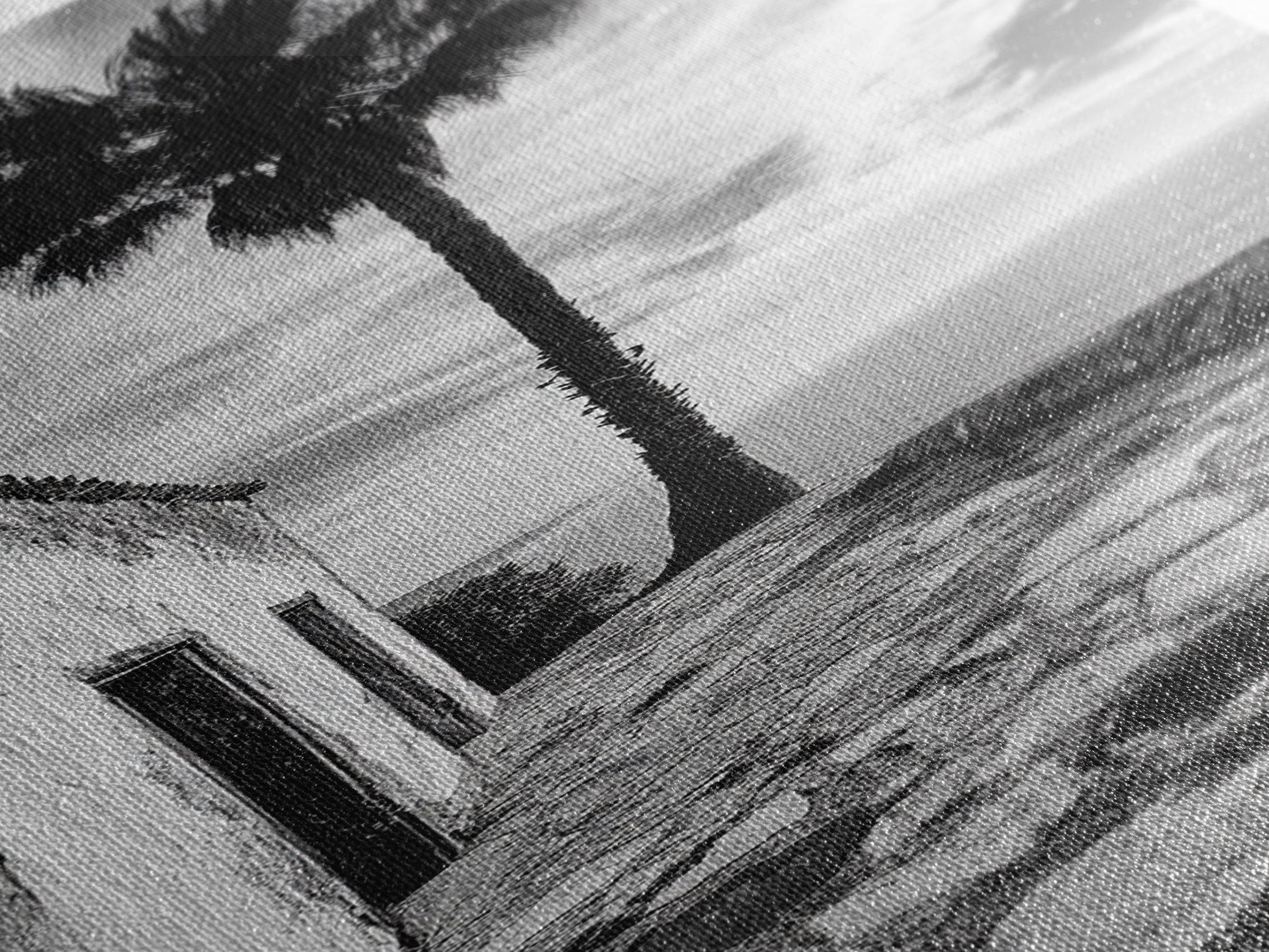 Coastal Palm Tree, Rustic Seaside Wall Art, Mediterranean Courtyard Print, Tropical Summer Decor, Framed Canvas Print, Kitchen Art