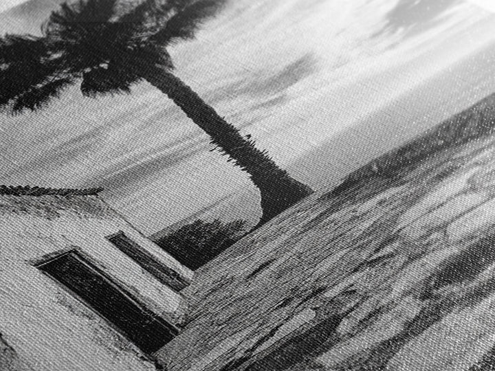 Coastal Palm Tree, Rustic Seaside Wall Art, Mediterranean Courtyard Print, Tropical Summer Decor, Framed Canvas Print, Kitchen Art