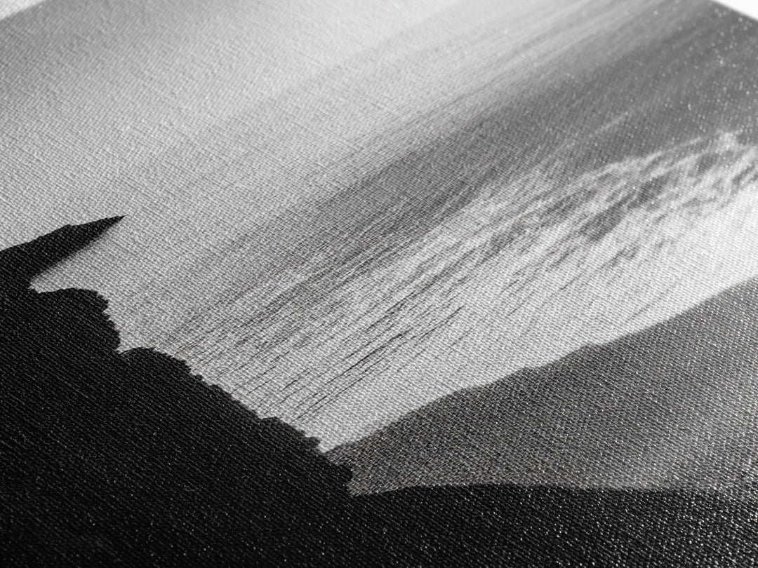 Cliffside Waves, Coastal Edge, Monochrome Serenity, Ocean Drama, Canvas Print, Moody Minimalist Art, Bathroom Art, Living Room Decor