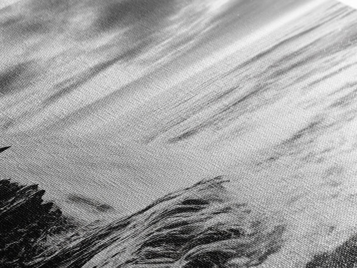 Ocean Waterfall, Coastal Nature, Monochrome Landscape, Framed Canvas Print, Minimalist Bathroom Wall Art, Black White Ocean Art