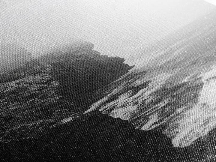 Foggy Cliffs, Moody Coast, Dramatic Seascape, Framed Canvas Print, Modern Dark Aesthetic Art, Minimalist Living Room Wall Decor