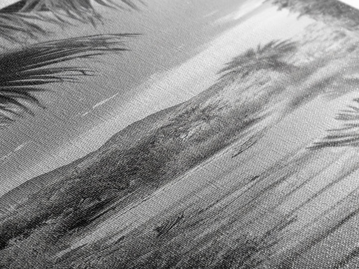 Desert Path, Palm Trees, Serene Escape, Tranquil Garden, Monochrome Landscape, Framed Canvas Print, Entryway Wall Art, Nature Minimal