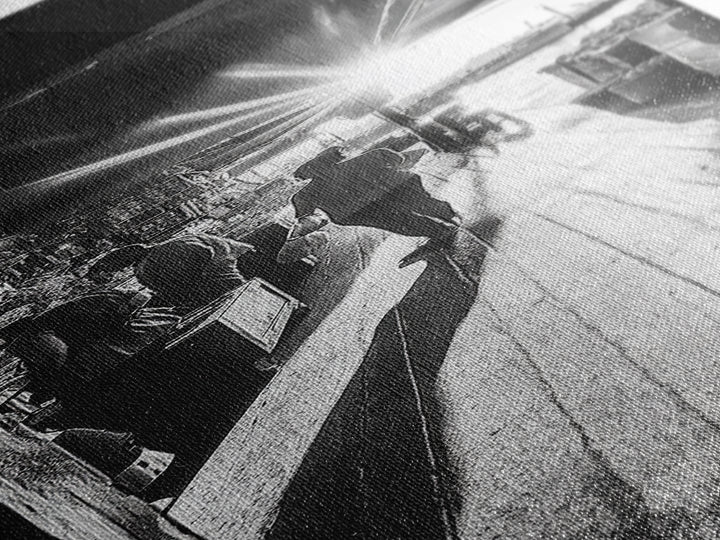 Dockside Market Light, Urban Waterfront Print, Golden Hour Street Scene, Canvas Print, Kitchen Wall Art, Moody City Photography