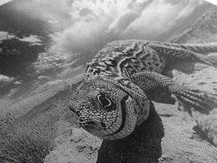 Desert Lizard Close-Up, Reptile Wildlife Photography, Dramatic Sky Scene, Canvas Print, Living Room Wall Art, Nature Decor
