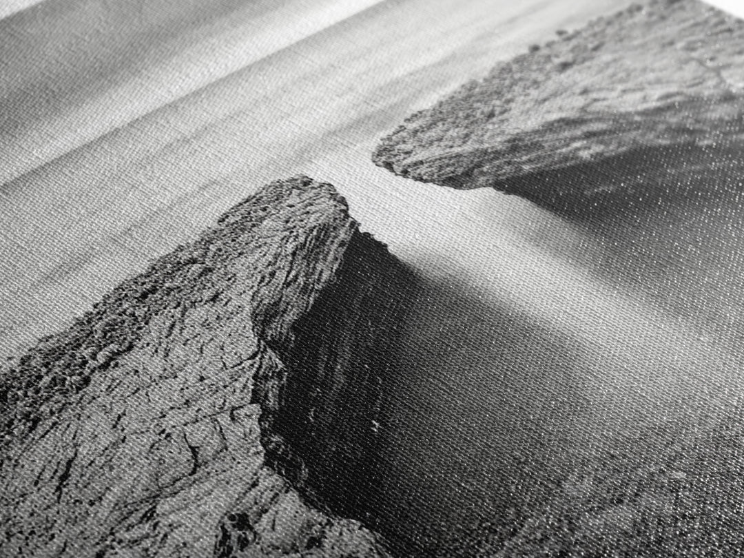 Ocean Rock Split, Calm Seascape Horizon, Monochrome Photography, Canvas Print, Bathroom Wall Art, Zen Coastal Aesthetic, Office Wall Art