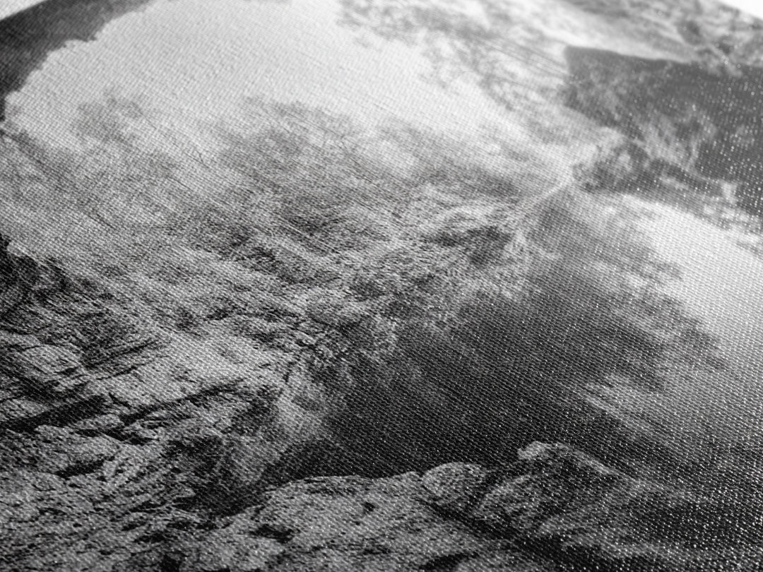 Cave Entrance Lake, Hidden Forest View, Rock Reflection Water, Canvas Print, Hallway Wall Art, Adventure Wilderness Decor, Minimalist Style