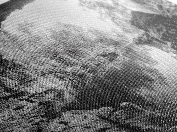 Cave Entrance Lake, Hidden Forest View, Rock Reflection Water, Canvas Print, Hallway Wall Art, Adventure Wilderness Decor, Minimalist Style