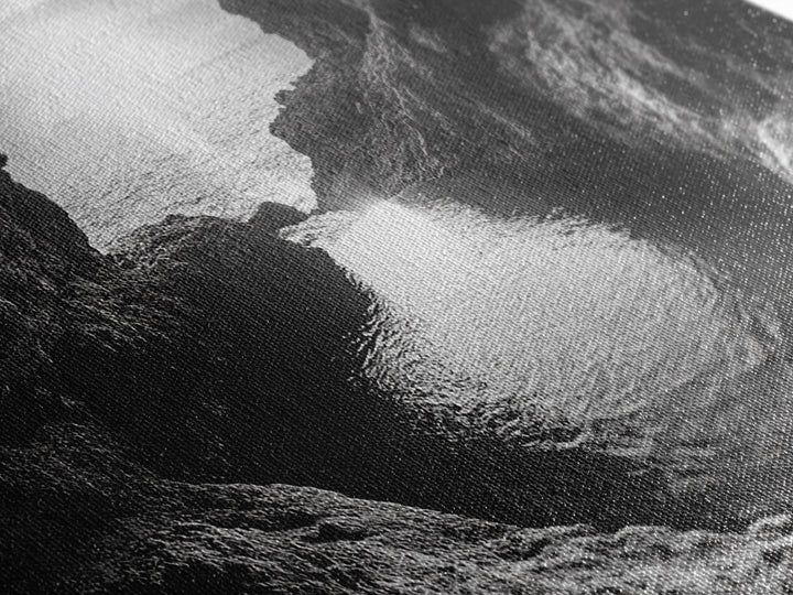 Ocean Cave Sunset, Seascape Art, Black and White Photography, Coastal Decor, Minimalist Style, Canvas Print, Bathroom Wall Art