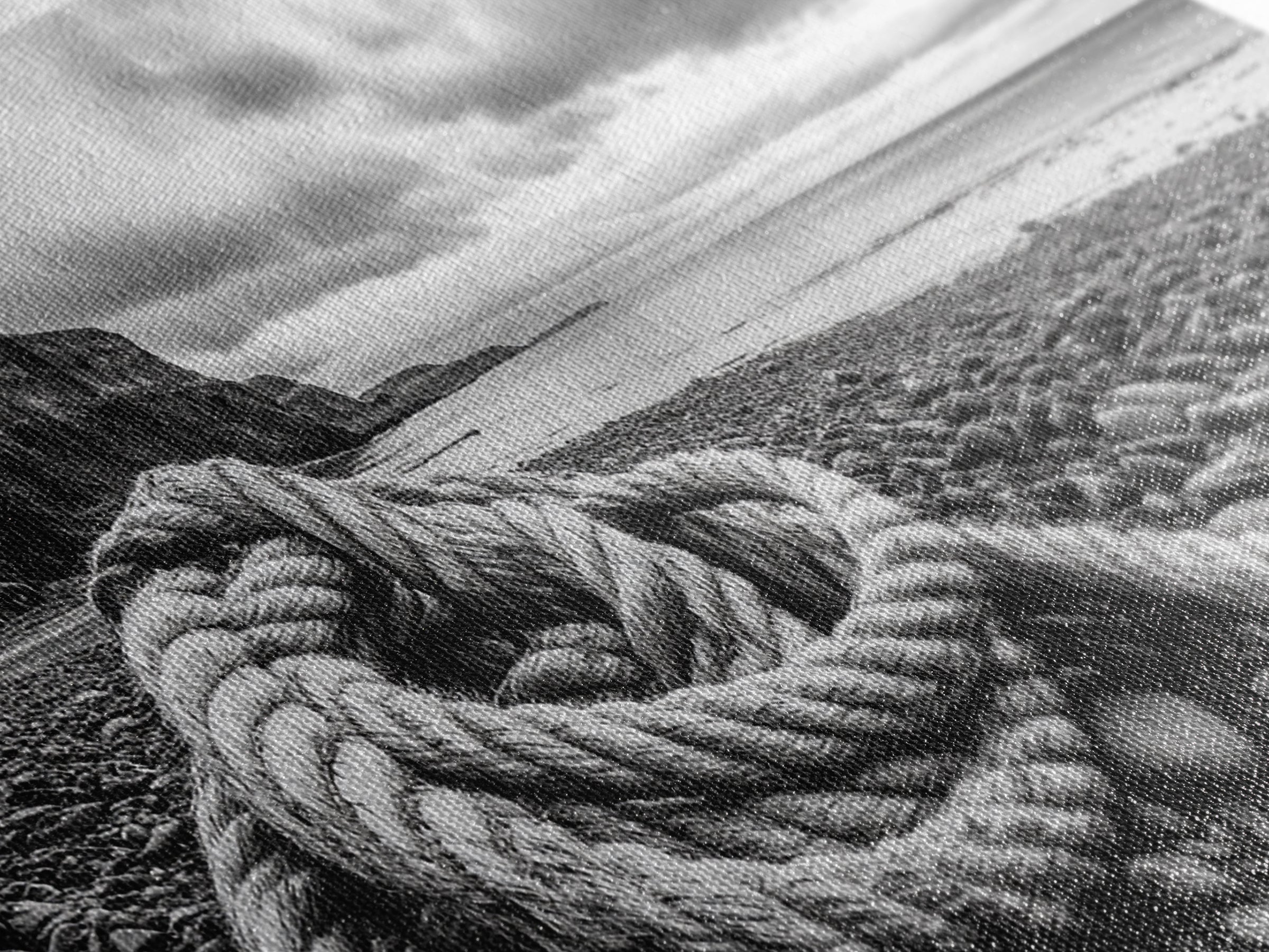 Coastal Rope, Pebble Shore, Nautical Texture, Rugged Seascape, Canvas Print, Bathroom Wall Art, Beach House Style, Moody Ocean Decor