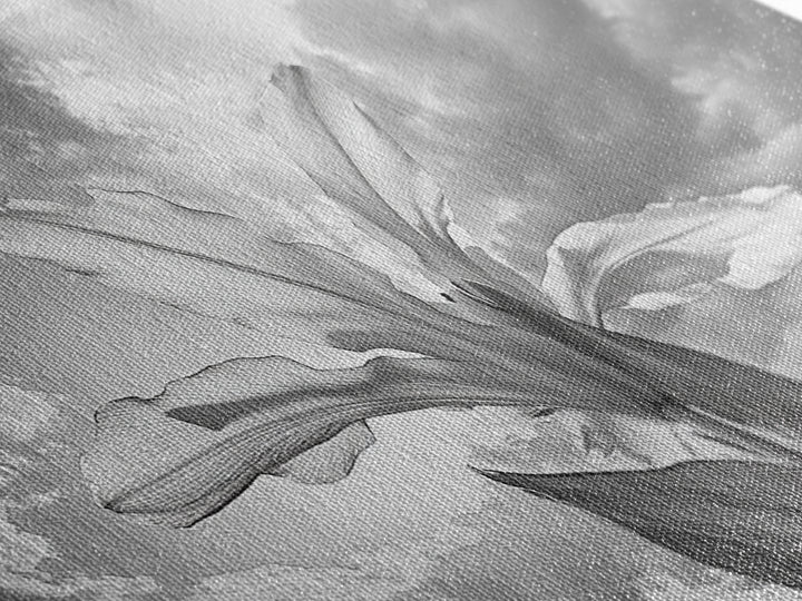 Blooming Iris, Floral Sky, Dreamy Nature, Petal Light, Framed Canvas Print, Modern Bedroom Art, Feminine Wall Art, Botanical Home Decor