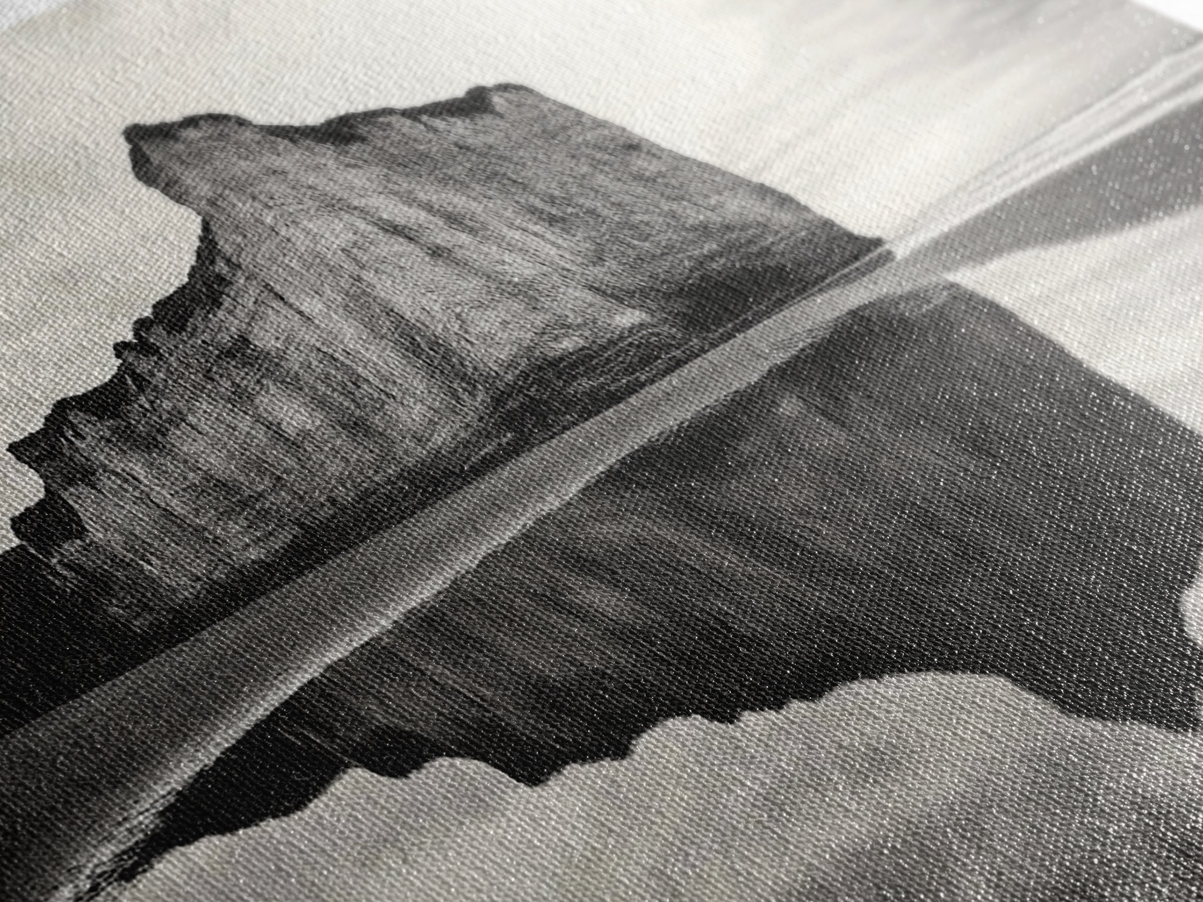 Cliff Reflection, Coastal Monolith, Seashore Beauty, Sunset Vibes, Framed Canvas Print, Living Room Art, Minimalist Beach Scene