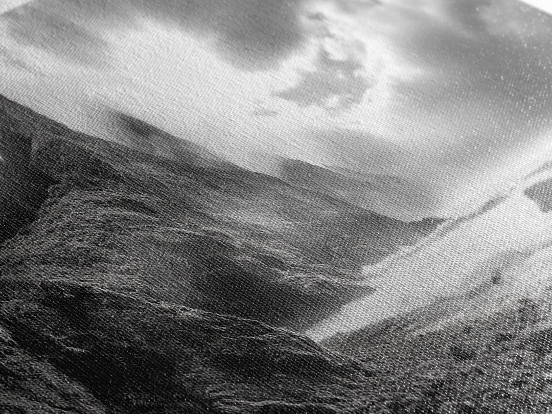 Coastal Cliffside, Stormy Sea, Dramatic Sky, Ocean Mood, Framed Canvas Print, Monochrome Art, Living Room Beach House Decor