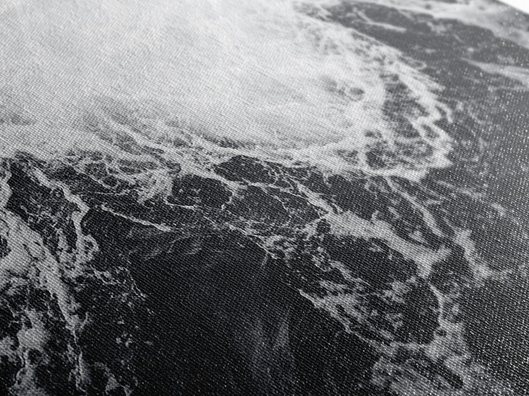 Ocean Texture, Crashing Waves, Abstract Sea, Monochrome Motion, Framed Canvas Print, Coastal Wall Art, Bathroom Minimalist Decor