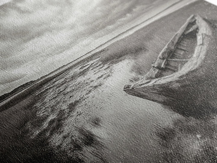 Abandoned Boat, Coastal Marsh Scene, Sepia Seascape, Framed Canvas Print, Living Room Wall Art, Moody Autumn Nautical Decor