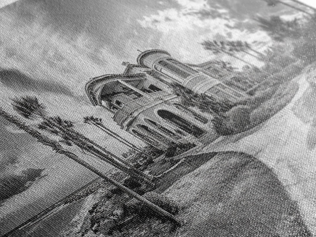 Beach Mansion Wall Art, Tropical Coastal House, Luxury Villa Print, Palm Tree Canvas Print, Living Room Decor, Modern Home Wall Art