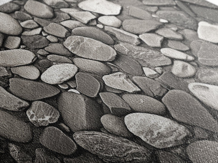 River Stones, Zen Rock Pattern, Natural Earth Tones, Minimal Decor, Framed Canvas Print, Modern Bathroom Spa Wall Art, Living Room Wall Art