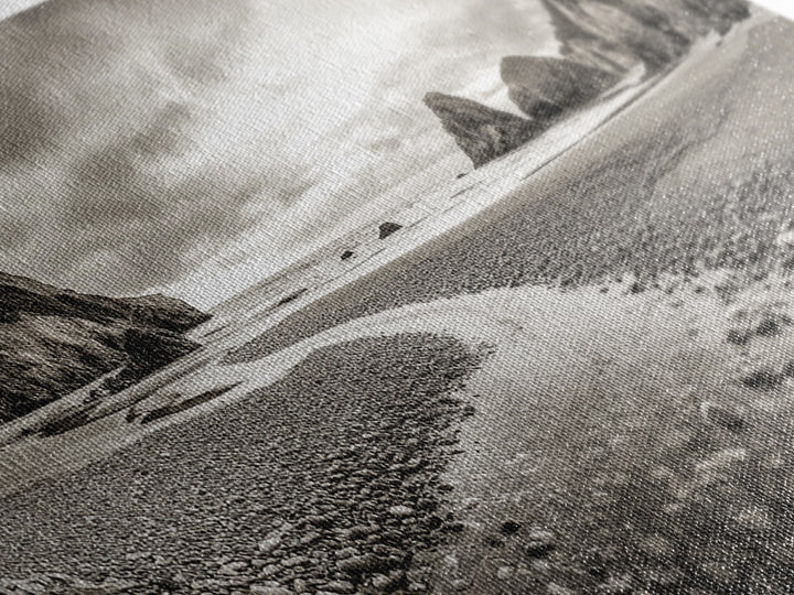 Coastal Pebble Beach, Pacific Shoreline, Serene Nature Landscape, Framed Canvas Print, Neutral Bedroom or Fall Living Room Wall Art