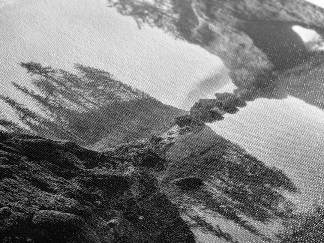 Coastal Cave Reflections, Misty Tidepool Scene, Moody Nature Landscape, Canvas Print, Living Room Wall Art, Black And White Art