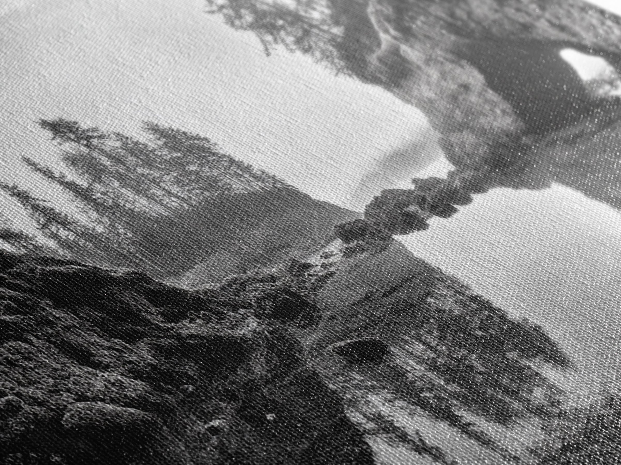 Coastal Cave Reflections, Misty Tidepool Scene, Moody Nature Landscape, Canvas Print, Living Room Wall Art, Black And White Art