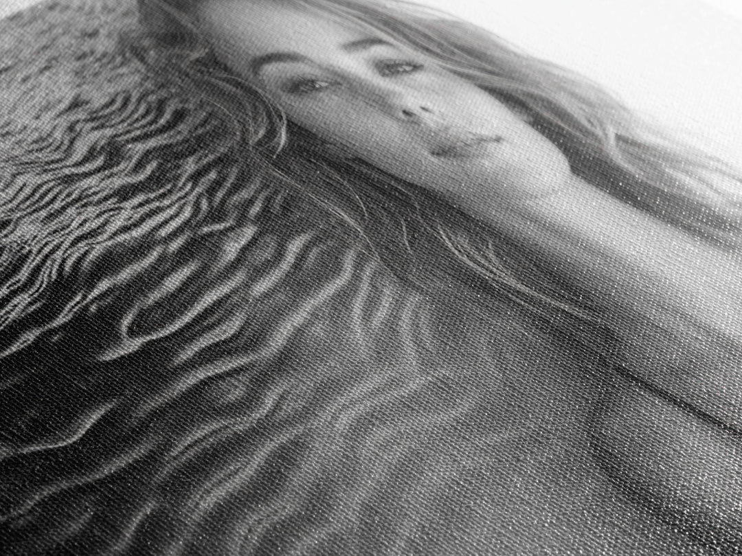 Ocean Texture, Abstract Waves, Modern Female, Artistic Portrait, Canvas Print, fashion wall art, glam room decor, minimal black white