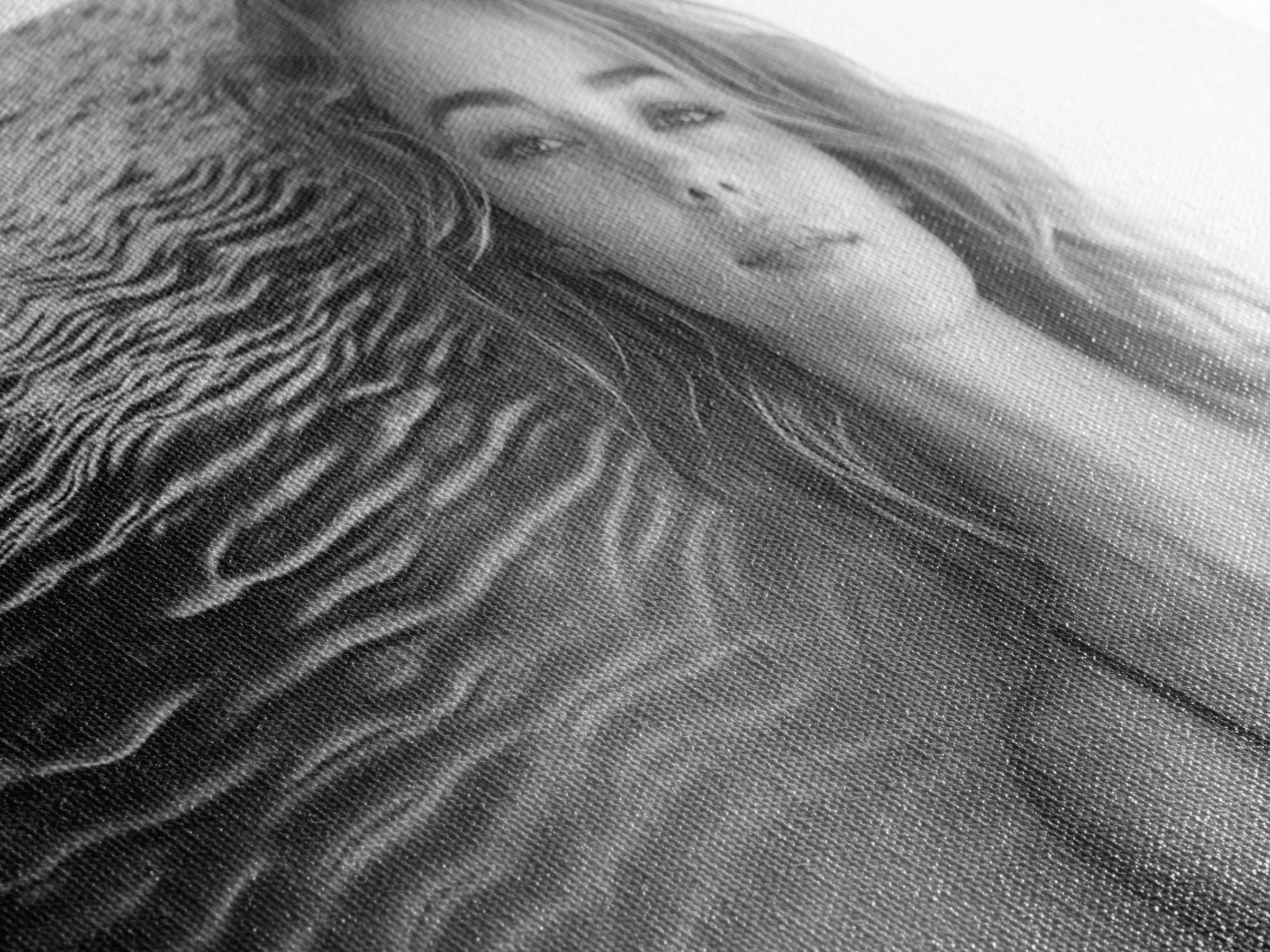 Ocean Texture, Abstract Waves, Modern Female, Artistic Portrait, Canvas Print, fashion wall art, glam room decor, minimal black white