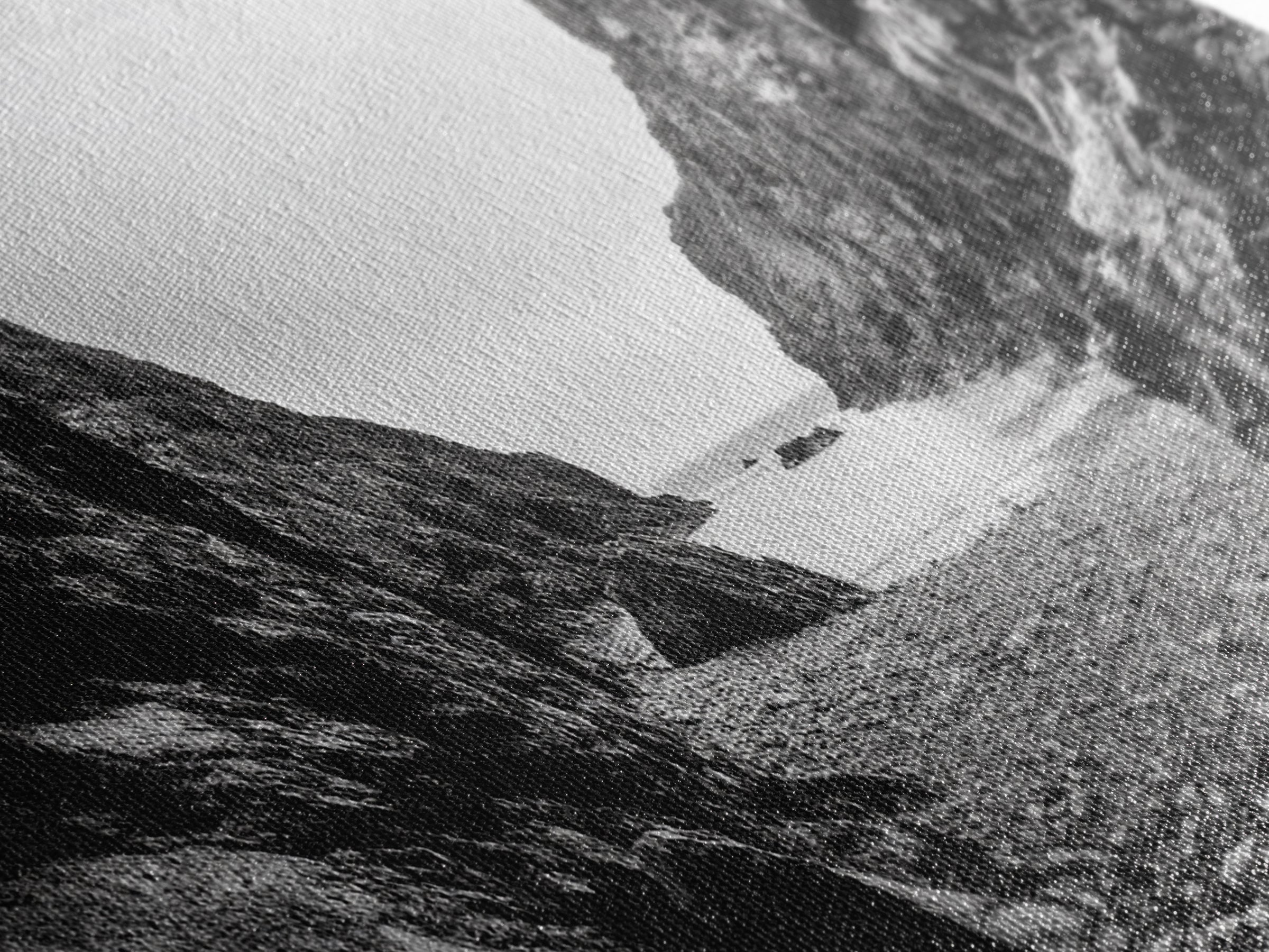 Rocky Cove, Ocean Gap, Cliffside Path, Secluded Coast, Framed Canvas Print, adventure wall art, man cave, grayscale wilderness print