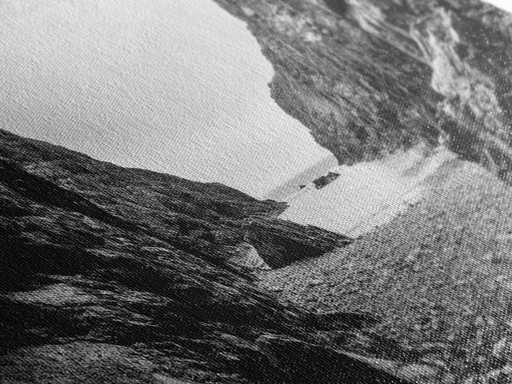 Rocky Cove, Ocean Gap, Cliffside Path, Secluded Coast, Framed Canvas Print, adventure wall art, man cave, grayscale wilderness print