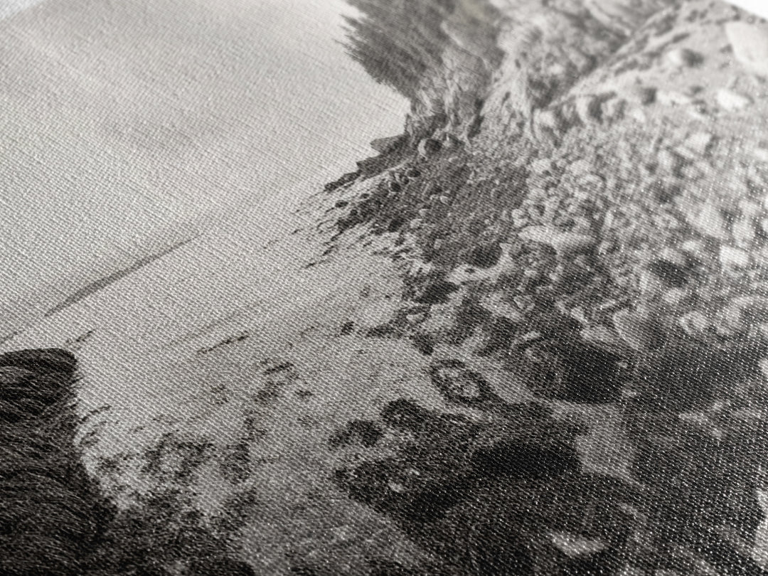 Rocky Coast, Forest Edge, Tranquil Shoreline, Earthy Landscape Scene, Canvas Print, Neutral Home Decor, Rustic Cabin Wall Art