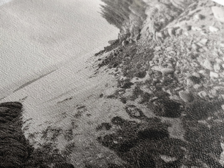 Rocky Coast, Forest Edge, Tranquil Shoreline, Earthy Landscape Scene, Canvas Print, Neutral Home Decor, Rustic Cabin Wall Art