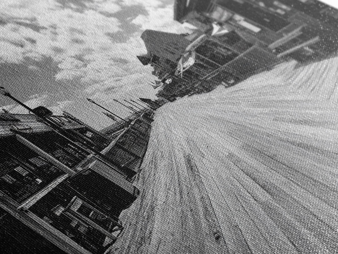 Boardwalk View, Beach Shops, Summer Scene, Coastal Town, Framed Canvas Print, Nautical Wall Art, Dining Room Coastal Decor